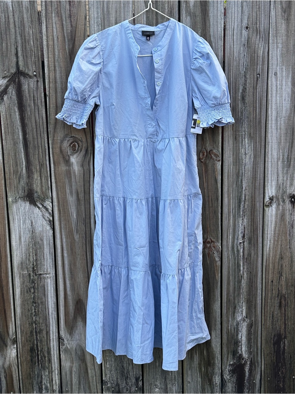 Who What Wear Light Blue Tiered Maxi Dress with Puff Sleeves